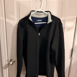 Izod Men’s Black Zip-Up Sweater with Contrast Collar